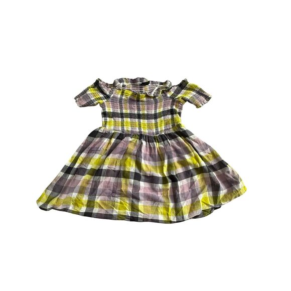 Torrid Smocked Off-Shoulder Plaid Peplum Blouse Yellow Lavender Black Sz M/L - Picture 2 of 7